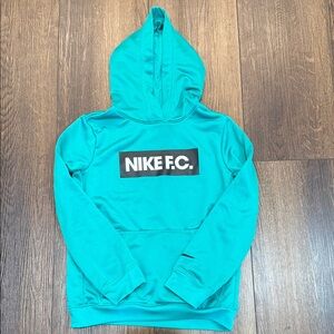 EUC Nike Teal Hooded Sweatshirt with Black-and-White Logo, medium